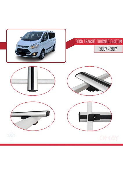 Ford Transit Tourneo - Custom 2007-2017 Arası ile Uyumlu Basıc Model Ara Atkı Tavan Barı Gri 4 Adet