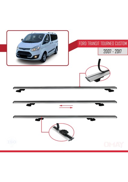 Ford Transit Tourneo - Custom 2007-2017 Arası ile Uyumlu Basıc Model Ara Atkı Tavan Barı Gri 4 Adet