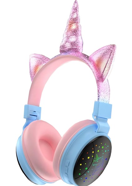 Yeni Nesil LED Işıklandırmalı Kablosuz Sevimli Unicorn Kız Çocuk Kulaklığı