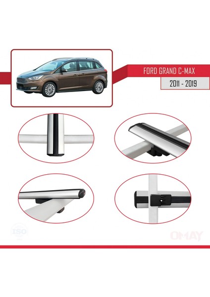 Ford Grand C-Max 2011-2019 Arası ile Uyumlu Basıc Model Ara Atkı Tavan Barı Gri 3 Adet