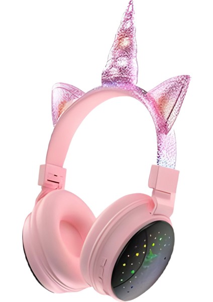 Yeni Nesil LED Işıklandırmalı Kablosuz Sevimli Unicorn Kız Çocuk Kulaklığı