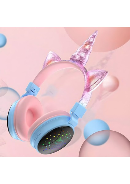 Yeni Nesil LED Işıklandırmalı Kablosuz Sevimli Unicorn Kız Çocuk Kulaklığı modelleri