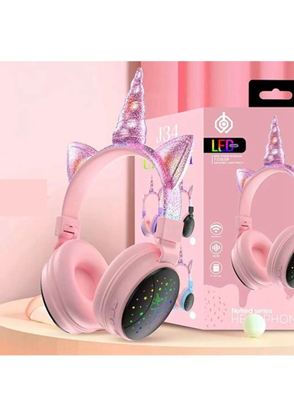 Yeni Nesil LED Işıklandırmalı Kablosuz Sevimli Unicorn Kız Çocuk Kulaklığı indirimleri