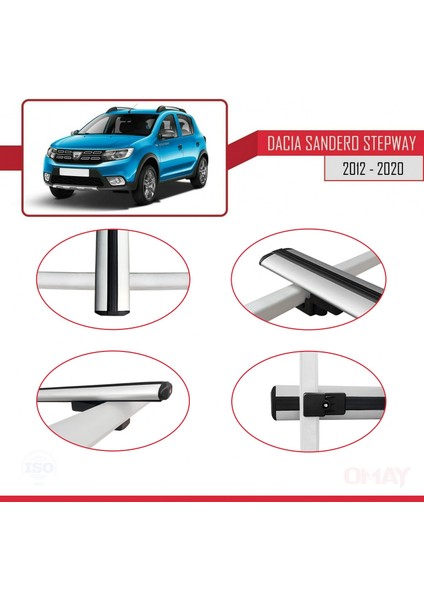 Dacia Sandero Stepway 2012-2020 Arası ile Uyumlu Basıc Model Ara Atkı Tavan Barı Gri 3 Adet