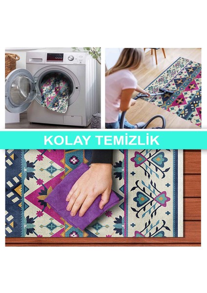 Ilyaki Home Alsum Desenli Kadife Pamuk Tabanlı Yıkanabilen Kaydırmaz Salon Halısı