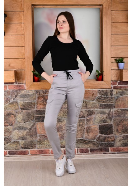 Bel ve Paça Lastikli Yanları Kargo Cep Fermuarlı Bayan PANTOLON-4444 modelleri