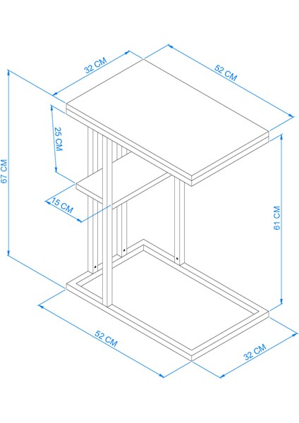 Metal Demonte Sehpa 52X32X67 cm C Orta Raflı