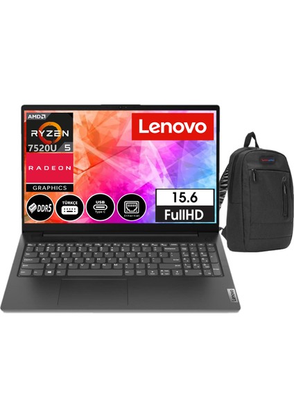 V15 Gen4 Amn Ryzen5 7520U 16GB Ddr5 256GB SSD 15.6" WINDOWS11HOME Fhd Dizüstü Bilgisayar 882YU00QYTX05+ZETTAÇANTA