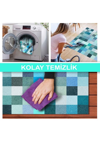 Ilyaki Home Andrea Desenli Kadife Pamuk Tabanlı Yıkanabilen Kaydırmaz Salon Halısı