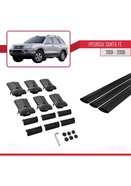 Hyundai Santa Fe (Sm) 2001-2006 Arası ile Uyumlu Fly Model Ara Atkı Tavan Barı Siyah 3 Adet Bar