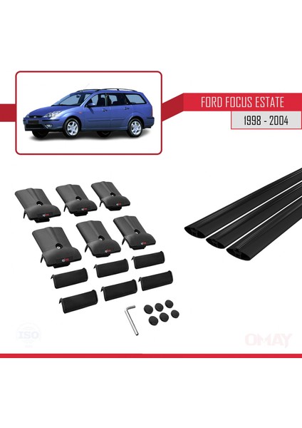 Ford Focus Estate C170 1998-2004 Arası ile Uyumlu Fly Model Ara Atkı Tavan Barı Siyah 3 Adet Bar