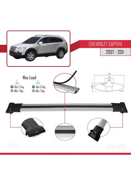 Chevrolet Captiva 2007-2011 Arası ile Uyumlu Fly Model Ara Atkı Tavan Barı Gri 3 Adet Bar