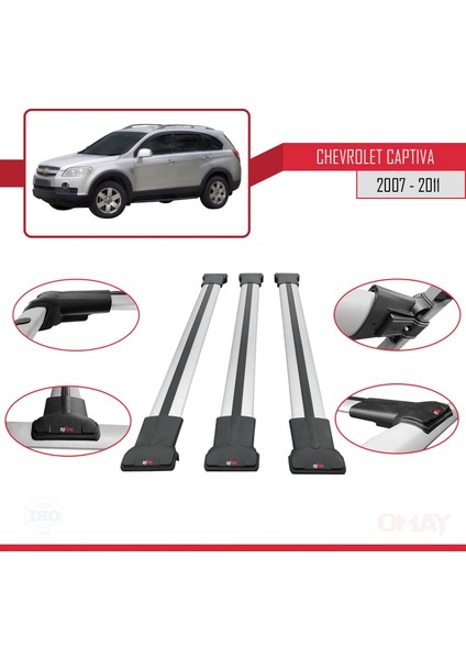 Chevrolet Captiva 2007-2011 Arası ile Uyumlu Fly Model Ara Atkı Tavan Barı Gri 3 Adet Bar