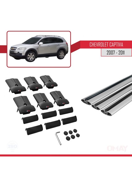 Chevrolet Captiva 2007-2011 Arası ile Uyumlu Fly Model Ara Atkı Tavan Barı Gri 3 Adet Bar