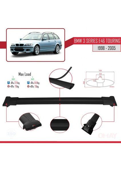 Bmw 3 Serisi (E46) Tourıng 1998-2005 Arası ile Uyumlu Fly Model Ara Atkı Tavan Barı Siyah 3 Adet Bar