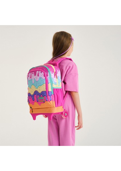 Kids Pembe Rengarenk Dondurma Desenli Üç Bölmeli Çekçekli Okul Sırt Çantası 23931 fiyatları