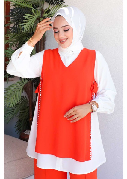 Orange Yan Detaylı Üçlü Takım