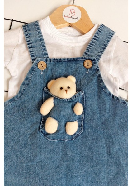 Ayıcık Oyuncaklı Kız Bebek Uzun Kollu Ikili Kot Elbise modelleri