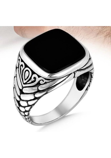 925 Ayar Gümüş Dikdörtgen Siyah Oniks Taşlı Sade Erkek Yüzük fiyatları