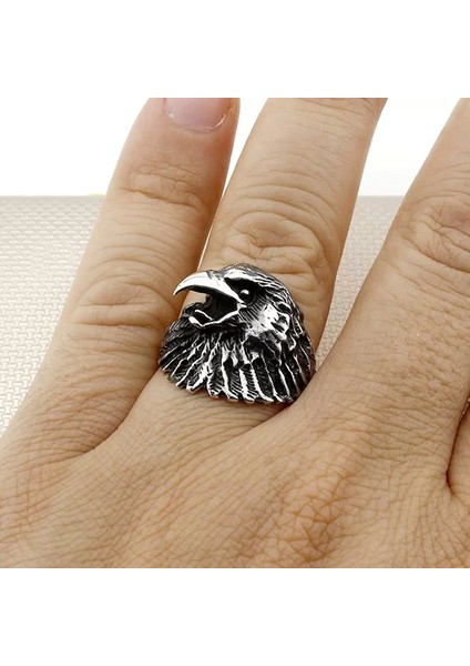 925 Ayar Gümüş Şahin Motifli Taşsız Gothik Erkek Yüzük fiyatları