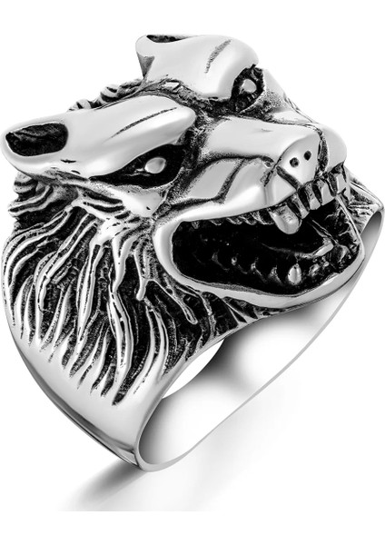 925 Ayar Gümüş Modern Tasarımlı Kurt Motifli Taşsız Erkek Yüzük fiyatları