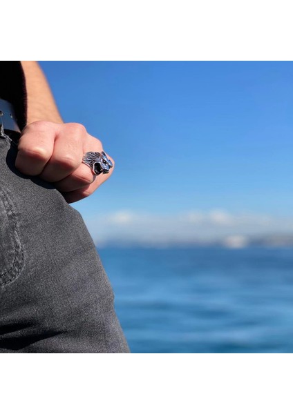 925 Ayar Gümüş Modern Tasarımlı Kurt Motifli Taşsız Erkek Yüzük modelleri