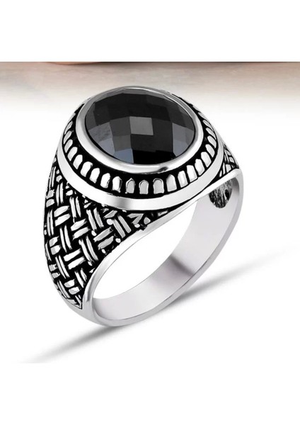 925 Ayar Gümüş Yuvarlak Siyah Zirkon Taşlı Serçe Parmak Erkek Yüzük fiyatları