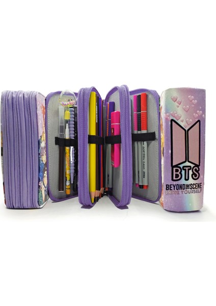 Kalem Kutusu Bts Desenli Kpop Organizer Kalemkutu Vegan Deri Üç Bölmeli Kalemlik indirimleri