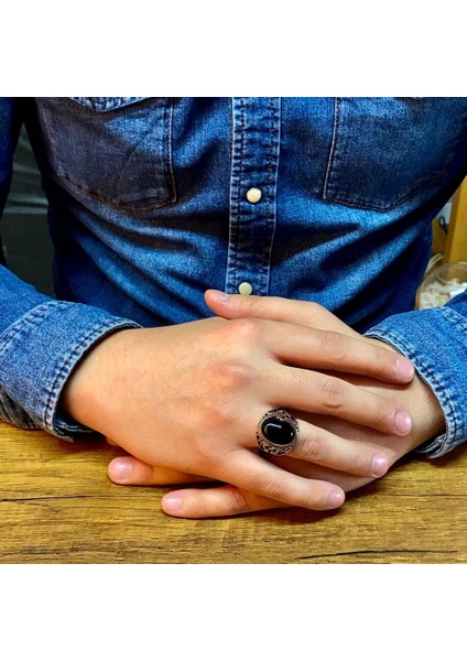 925 Ayar Gümüş Siyah Oniks Taşlı Yılan Motifli Erkek Yüzük fiyatları