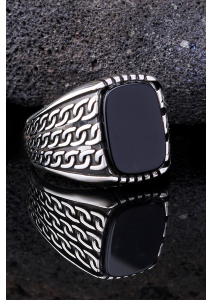 925 Ayar Gümüş Oniks Taşlı Örgü Model Yüzük modelleri