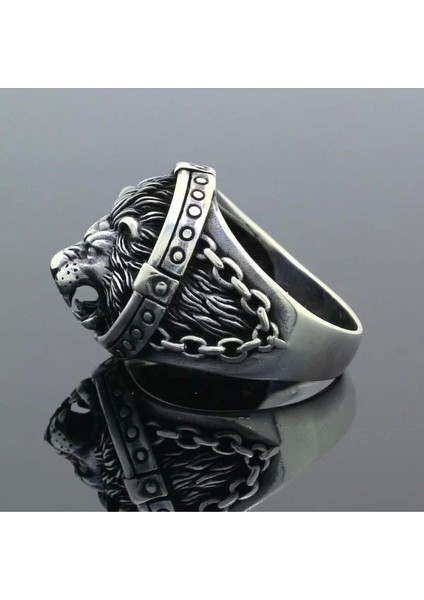 925 Ayar Gümüş Zincir Işlemeli 3 Boyutlu Aslan Kafası Erkek Yüzük fiyatları