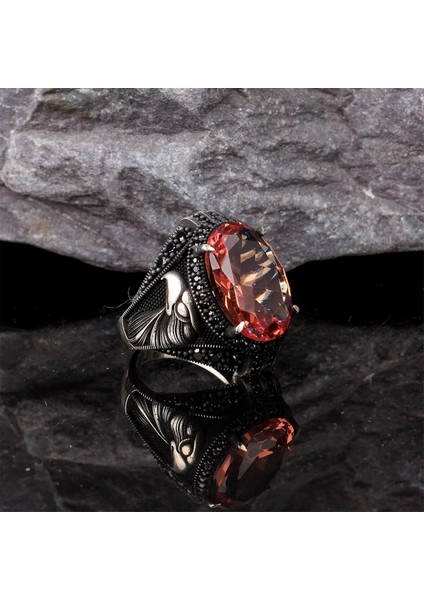 925 Ayar Zultanit Taşlı Gümüş Erkek Yüzük Silver