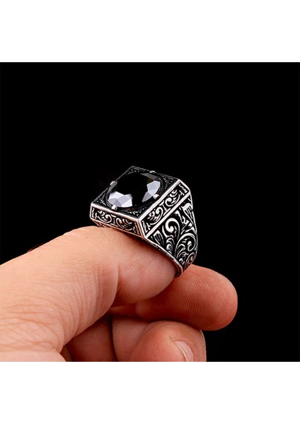 926 Ayar Kalem Işleme Motifli Zirkon Taşlı Erkek Yüzük Silver fiyatları