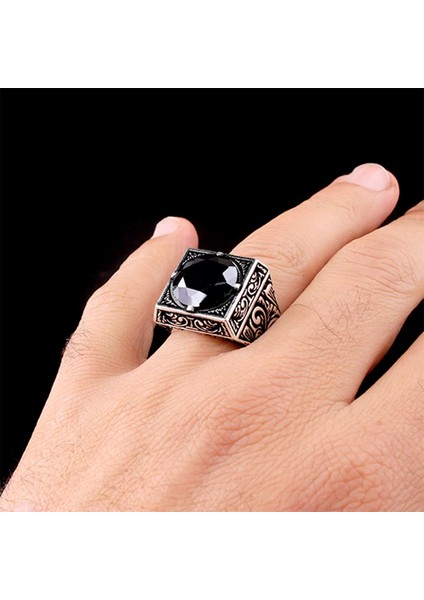 926 Ayar Kalem Işleme Motifli Zirkon Taşlı Erkek Yüzük Silver fırsatları