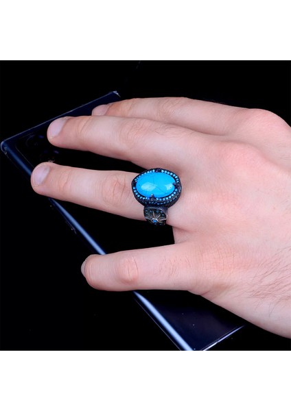 925 Ayar Turkuaz Taşlı Yıldız Model Gümüş Erkek Yüzük Silver fiyatları