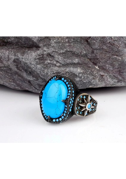 925 Ayar Turkuaz Taşlı Yıldız Model Gümüş Erkek Yüzük Silver modelleri