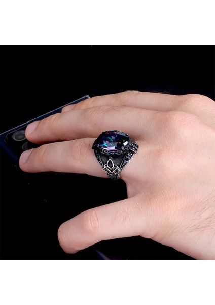 925 Ayar Mistik Topaz Taşlı Gümüş Erkek Yüzük Silver fiyatları