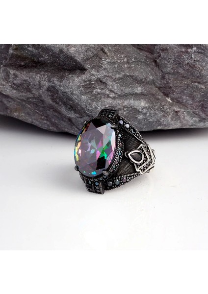 925 Ayar Mistik Topaz Taşlı Gümüş Erkek Yüzük Silver modelleri