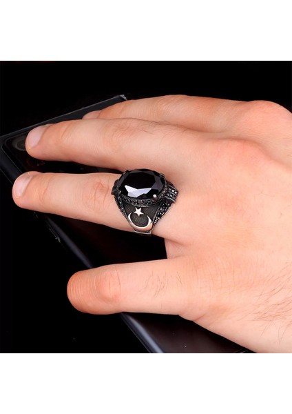 Zirkon Taşlı Ay Yıldız Model 925 Ayar Gümüş Erkek Yüzük Silver fiyatları