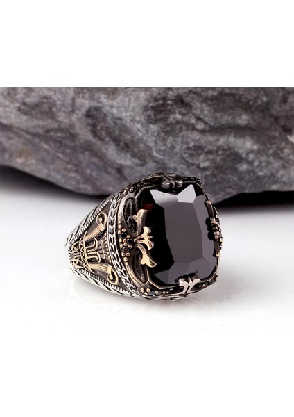 925 Ayar Siyah Zirkon Taşlı Gümüş Erkek Yüzük Silver