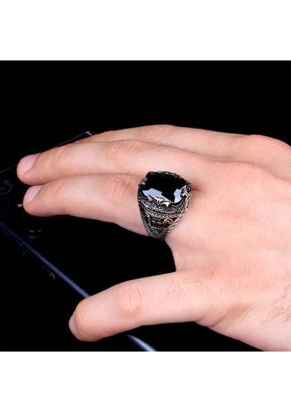 925 Ayar Siyah Zirkon Taşlı Gümüş Erkek Yüzük Silver fiyatları