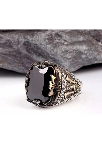 925 Ayar Siyah Zirkon Taşlı Gümüş Erkek Yüzük Silver modelleri