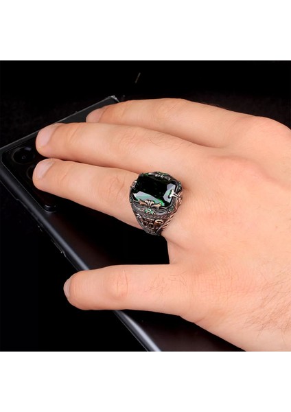 925 Ayar Yeşil Zirkon Taşlı Gümüş Erkek Yüzük Silver fiyatları