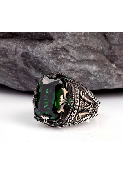 925 Ayar Yeşil Zirkon Taşlı Gümüş Erkek Yüzük Silver modelleri