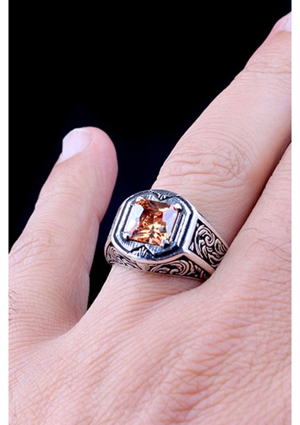 925 Ayar Gümüş Kalem Işlemeli Motif Zirkon Taşlı Erkek Yüzük Silver fiyatları