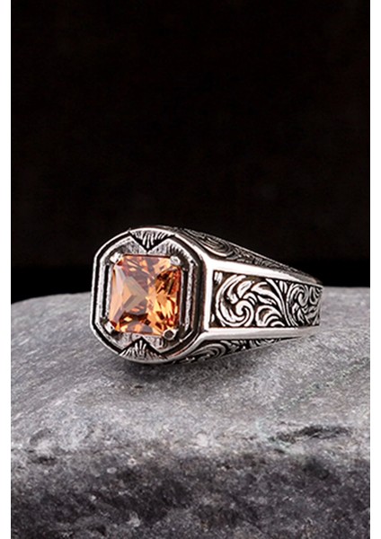 925 Ayar Gümüş Kalem Işlemeli Motif Zirkon Taşlı Erkek Yüzük Silver modelleri