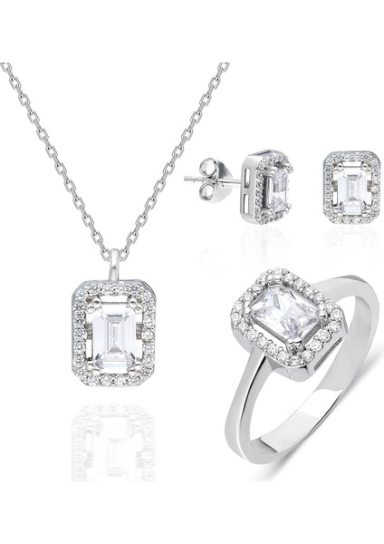 925 Ayar Gümüş Zarif Baget Taşlı Kadın Takı Set