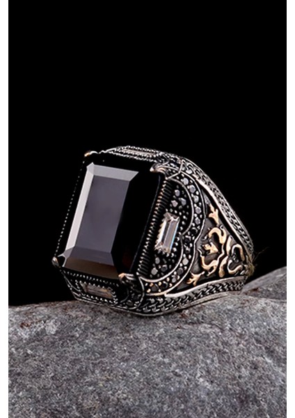 925 Ayar Gümüş Siyah Zirkon Taşlı Erkek Yüzük Silver fiyatları