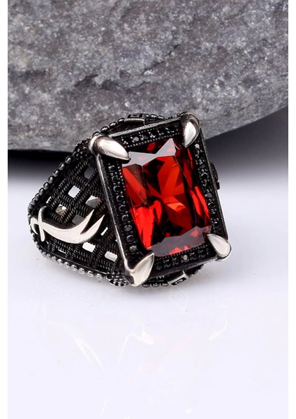 925 Ayar Gümüş Zirkontaşlı Kılıç Motifli Erkek Yüzük Silver