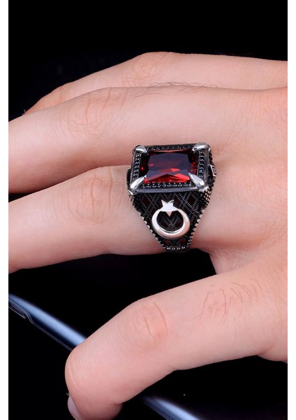 925 Ayar Gümüş Zirkon Taşlı Ayyıldız Motifli Erkek Yüzük Silver fiyatları